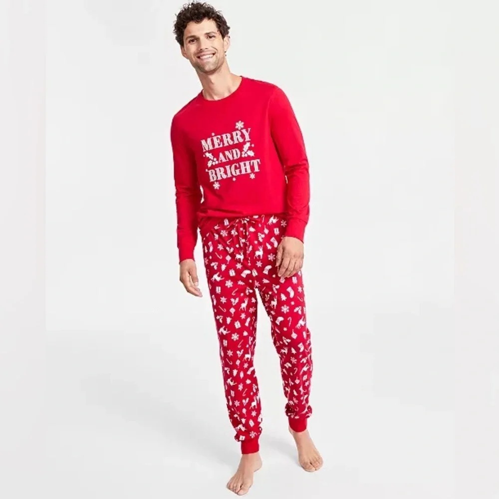 Family Pajamas Matching Mens Size XXL Mix It Merry & Bright Pajama Set in Red